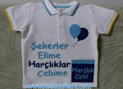 Keçe İşlemeli Mavi Bayram Tişörtü