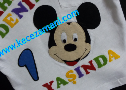 Keçe İşlemeli Mickey Mouse Doğum Günü Tişörtü(Ahmet Deniz)