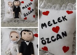 Keçe Tesettürlü Gelin-Damat Yastığı