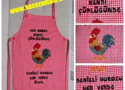 Keçe İşlemeli Denizli Horozu Mutfak Önlüğü