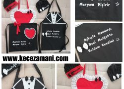 Keçe Gelin-Damat Yazılı Mutfak Önlüğü Takımı