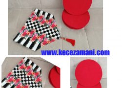Kırmızı Çiçekli Runner Ve Supla Takımı