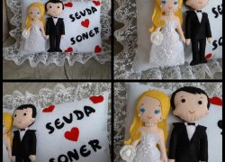 Keçe Sarışın Gelin ve Damat Yastığı