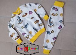 Uzay Desen Pijama Takımı (Sarı Lastikli)
